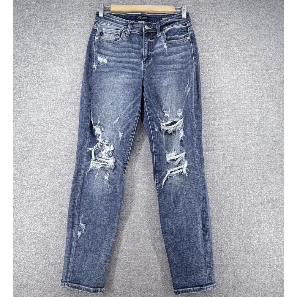 Judy Blue Boyfriend Fit Jeans Women Size 5/27 Blue Denim Distressed